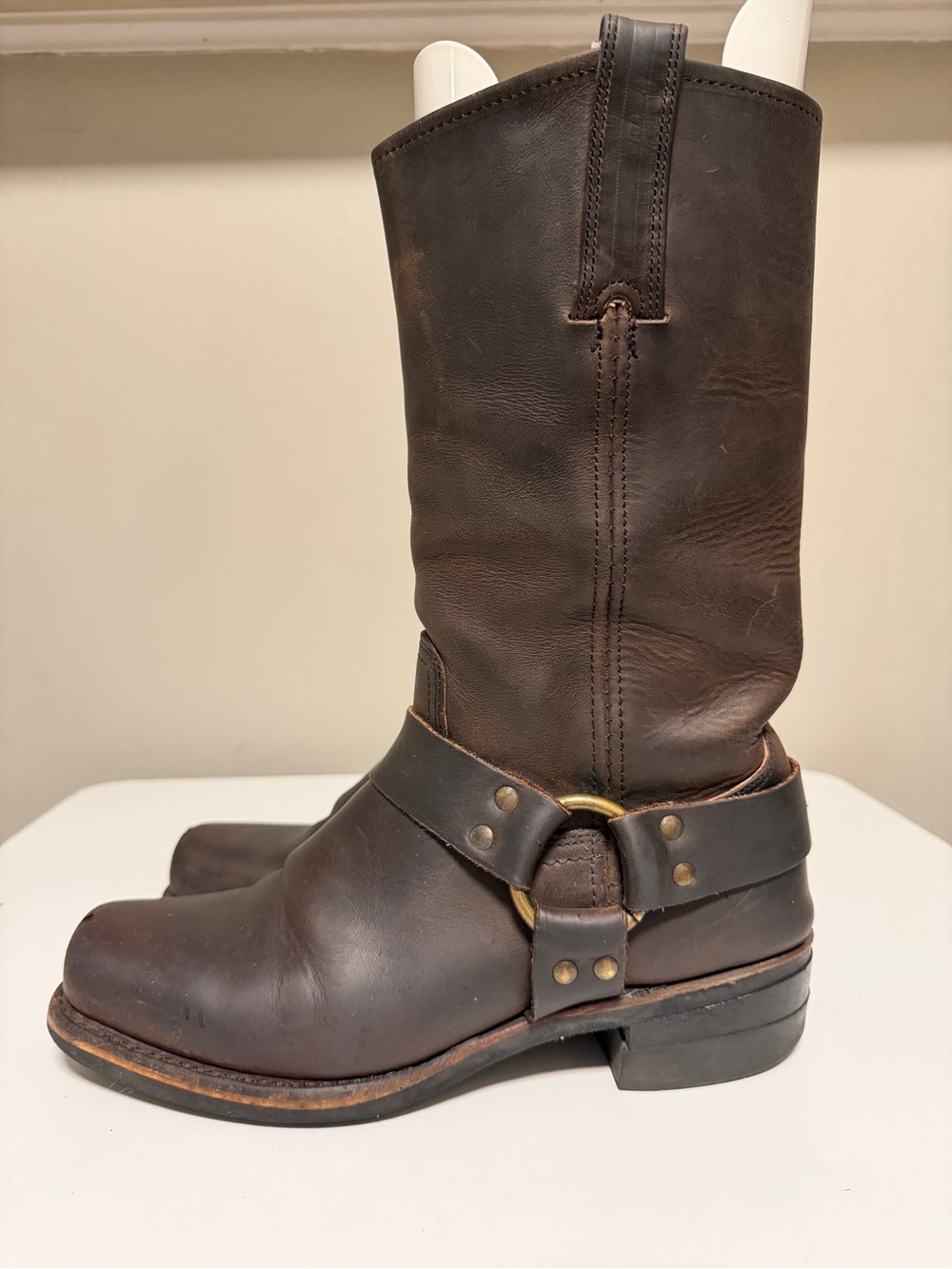 Frye Harness 12R Boots Dark Brown Leather Square Toe Biker Moto Men’s US 8.5 M